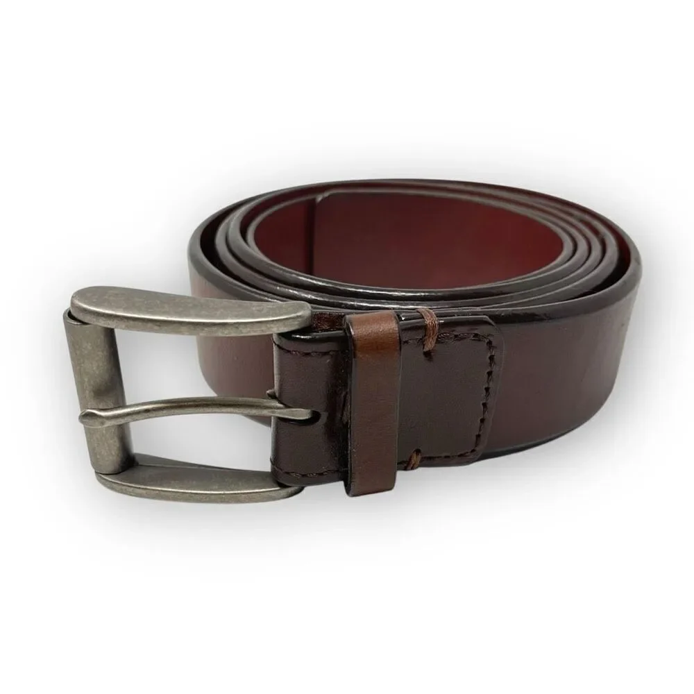 Roundtree & Yorke Brown Burnished Cowhide Leather Dress Belt Men's Size 54/135